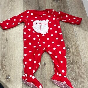 Red Polka Dot Kids One Piece Footie Santa Pajamas size 12 months